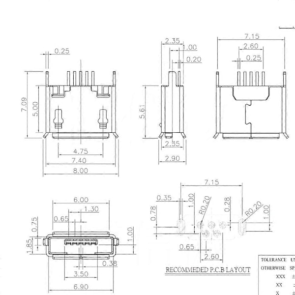10 stk. Micro USB Type B Hun Socket 180 Grader 5-Pin SMD SMT Lodde Jack (W)