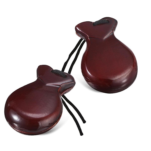 1 Pair Spanish Castanets Flamenco Castanets with String Traditional Wood Hand Percussion Castanets(Brown)