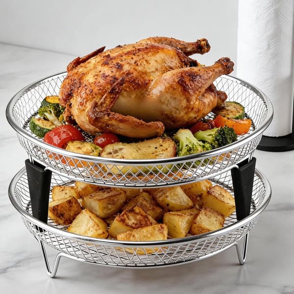 Stabelbart brett i rustfritt stål for airfryer (sett med 2) – Kompatibel med ovner og airfryere (4-6,5 L) (W)