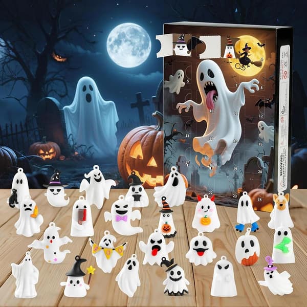 Halloween-julekalenderen (26 x 18 x 3 cm) inkluderer en samleobjekt spøgelsesgnomefigur (24 dage) (W)