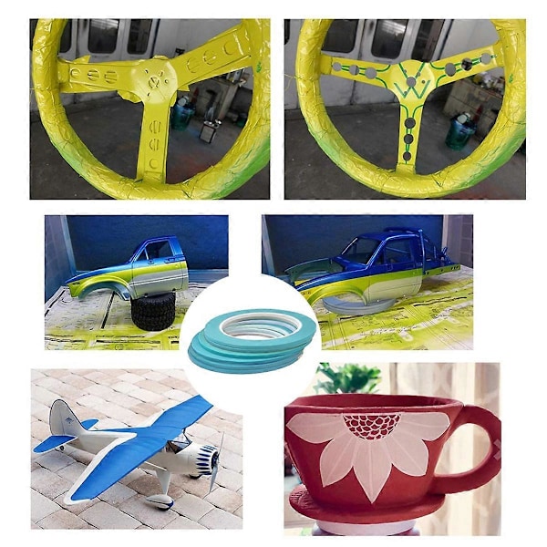 Rolls Fin Linje Tejp Högtemperatur Vinyl Finlinje Maskeringstejp Målare Tejp Blå (1/8 Tum 6st) (B)