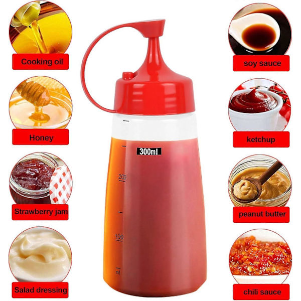 2 st 300 ml graderade klämflaskor i plast, klämflaskor med lock, klämflaskor för kryddor (300 ml, vita)
