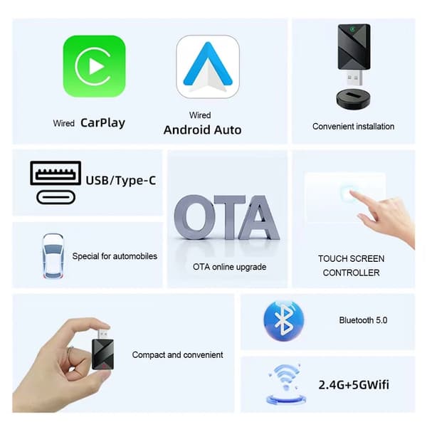 Langaton CarPlay-sovitin vuoden 2026 malleille – Päivitetty Bluetooth-sovitin muuntaa langallisen langattomaksi