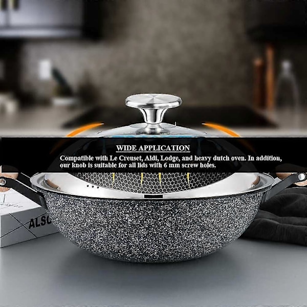 Grydelågsknop i rustfrit stål, erstatningsknop til Le Creuset, Aldi, Lodge og andre emaljerede støbejernsgryder (frosted) (W)