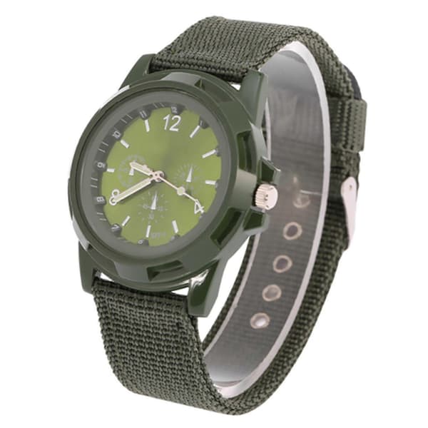 Elektronisk analog armbandsur rund nylonrem militärklocka (armégrön)(w)