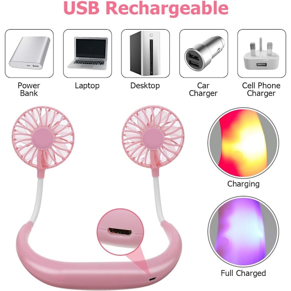 Personlig Portabel USB-Fläkt, Färgglada LED-lampor, 360 Graders Flexibel Rotation, Tyst Drift, USB-Uppladdningsbar, Stark Prestanda för Hela Dagen (W)