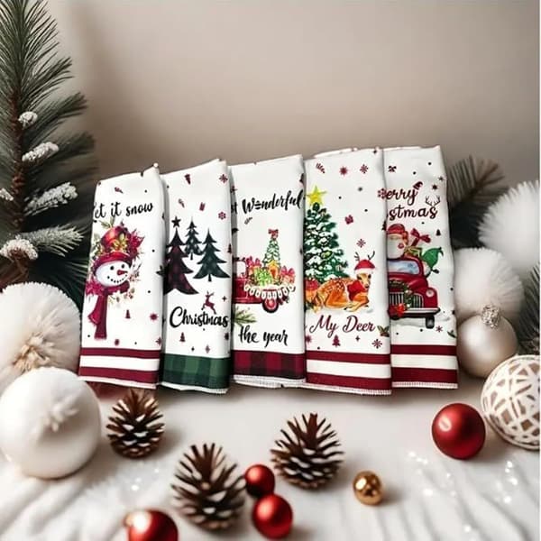 Julhanddukar (5-pack): Jultomten, renar, snögubbe, tomte (W)