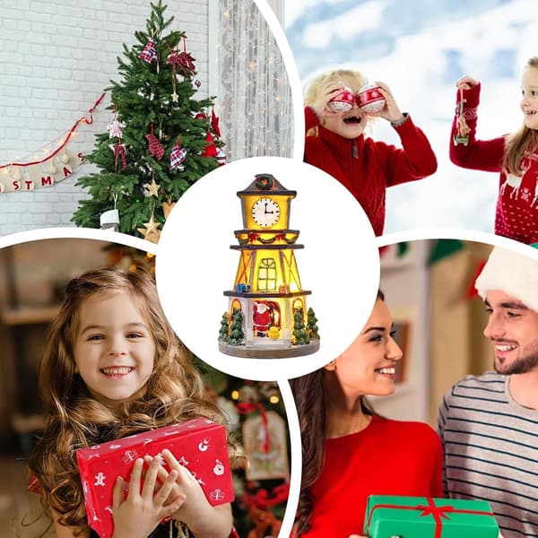 Belyst julby, juldekorationer för hemmet, belyst klocktorn, julby (W)