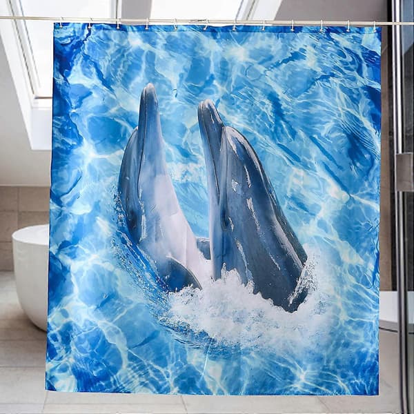 Duschdraperi 180 x 180 cm tillverkat av 100 % polyester med 12 duschdraperiringar för badrum, vatten(w)