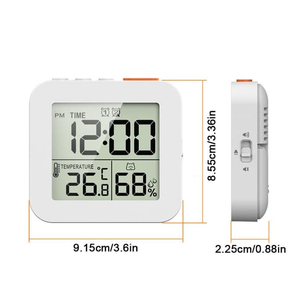 Digital dusjklokke med alarm, termometer og hygrometer
