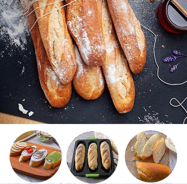 Silikone baguetteform, non-stick 3-bølget franskbrødsbageplade, perforerede silikoneforme til brød (w)