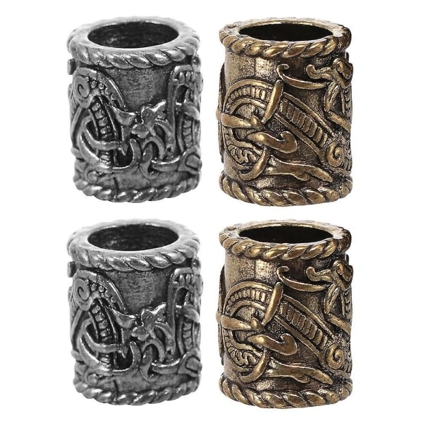 4 st Vikingastil Dreadlocks Pärlor Hårflätor Dekorationer Hår Skägg Dekorationer (1.8 x 1.5 x 1.5cm, Silver)