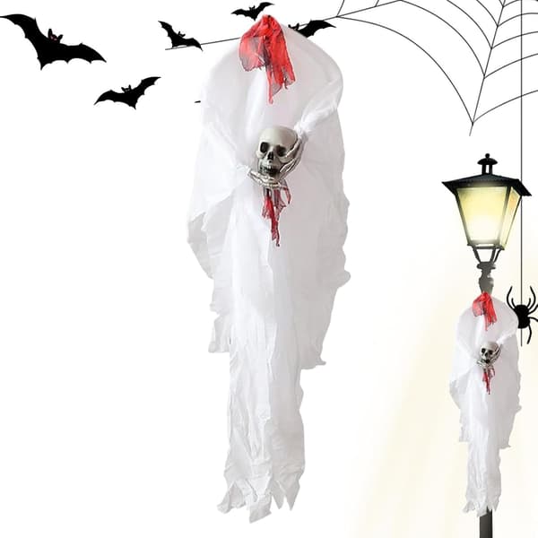 Halloweenpynt: indendørs spøgelse, spøgelsesbrud der holder hoved, uhyggeligt tilbehør (W)
