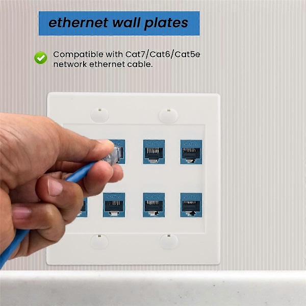 Ethernet Vægplade 8 Port - Dobbelt Gang Cat6 RJ45 Jack Netværkskabel Frontplade Hun til Hun - B (W)