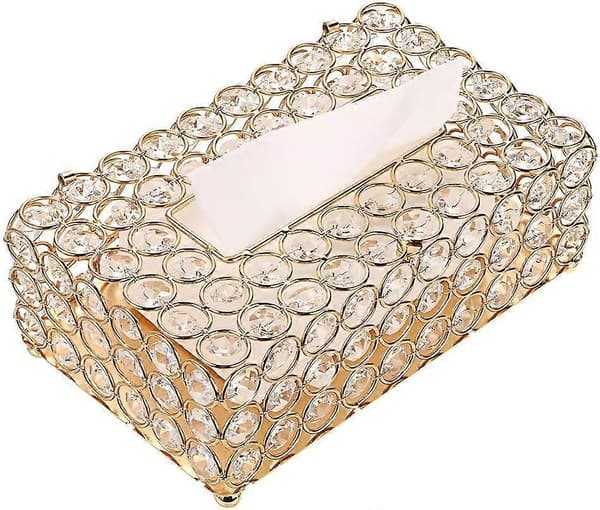 Kristall Tissue Box Tissue Organizer för Matsal, Sovrum, Byrå Dekoration (Guld, Rektangulär)