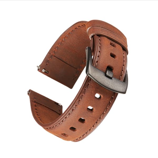 Brunt läderarmband för Samsung/Huawei smartklockor, 22mm, snabbfäste
