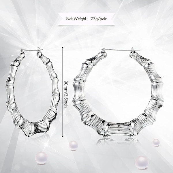 Stora Bambu Hoop Örhängen Hip Hop Kvinna Bambu Hoop Örhängen Överdimensionerade Metall Hoop För Daglig Användning 80-tal/90-tals Rapper Accessoarer (W)