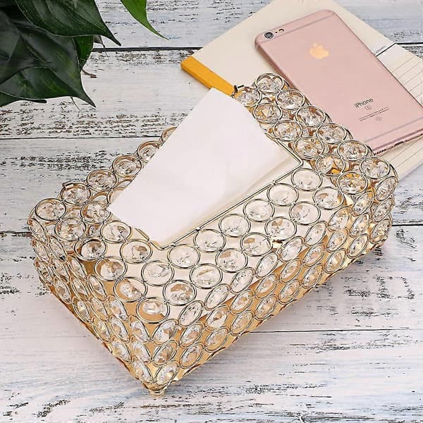 Kristall Tissue Box Tissue Organizer för Matsal, Sovrum, Byrå Dekoration (Guld, Rektangulär)