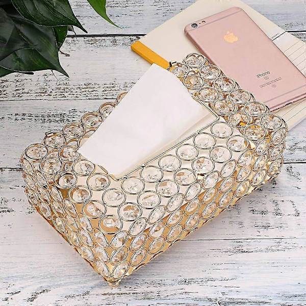 Krystall Tissue Box Tissue Organizer for Spisestue, Soverom, Kommode Dekor (Gull, Rektangulær)