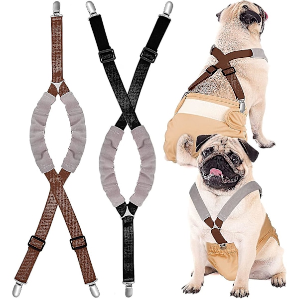 2 Stykker Hundeblåsebleier Suspenders Magebånd Canine Sele Hold Bleie På Hunden Din For Små Mellomstore Og Store Hunder (Svart, Brun, Small) Small