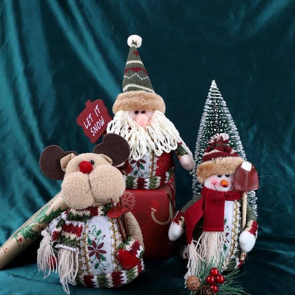 Plysch Tomte Snögubbe Ren Sittande Set
