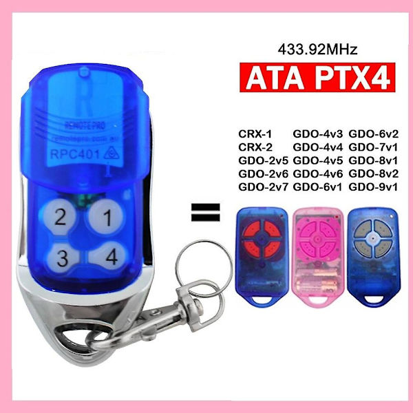 ATA PTX4 Herculift PTX-4 Garageportåbner Fjernbetjening Securacode Udskiftning 433.92MHz til GDO 2v5 2v6 2v7 7v1 9v1 Nøgle fw as the picture1353