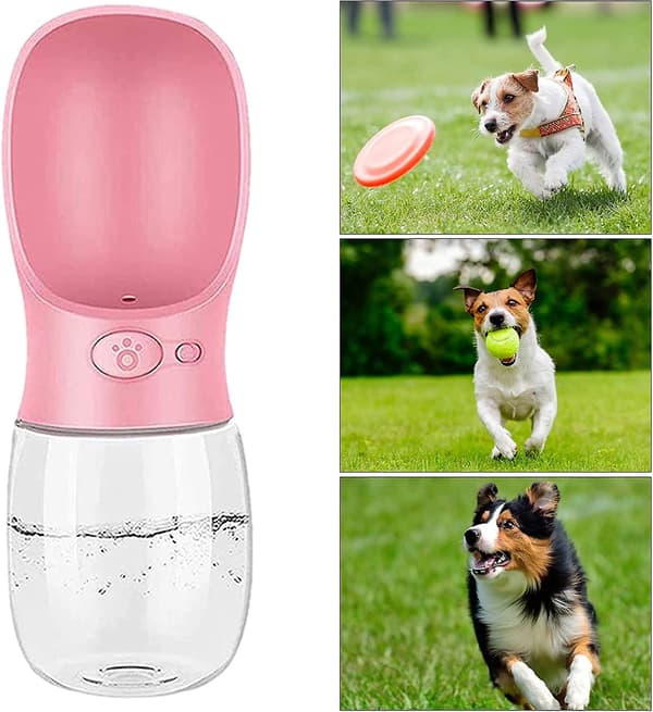 Hundvattenflaska, 350 ml hundvattenflaska (rosa), läckagesäker bärbar vattendispenser för valpar