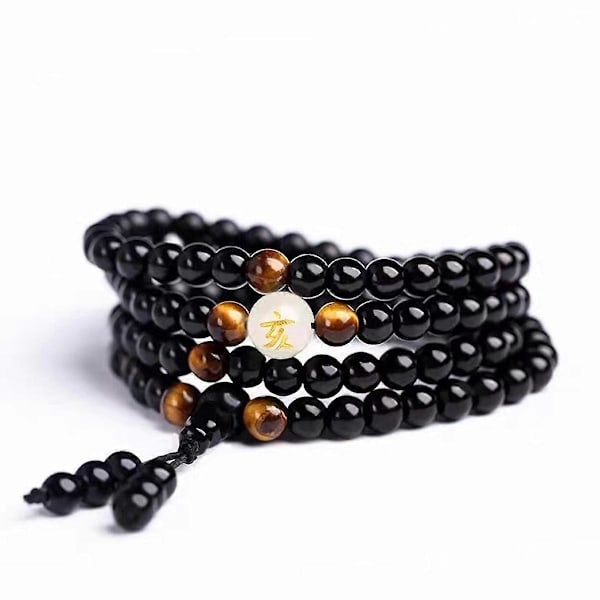 Korukoru 4 kierrosta Musta Kivi Rannekoru Valoisa Helmi Buddha Rannekoru 6mm (L)