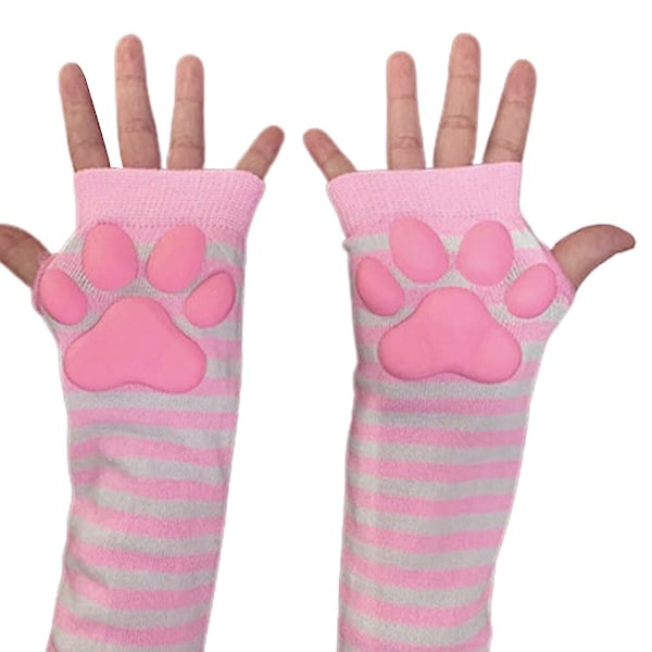 Kawaii Kattepote Votter Søte Myke 3D Tær Bønner Fingerløse Hansker Katteklo Poter Pads Ermer Katte Cosplay Tilbehør (W)