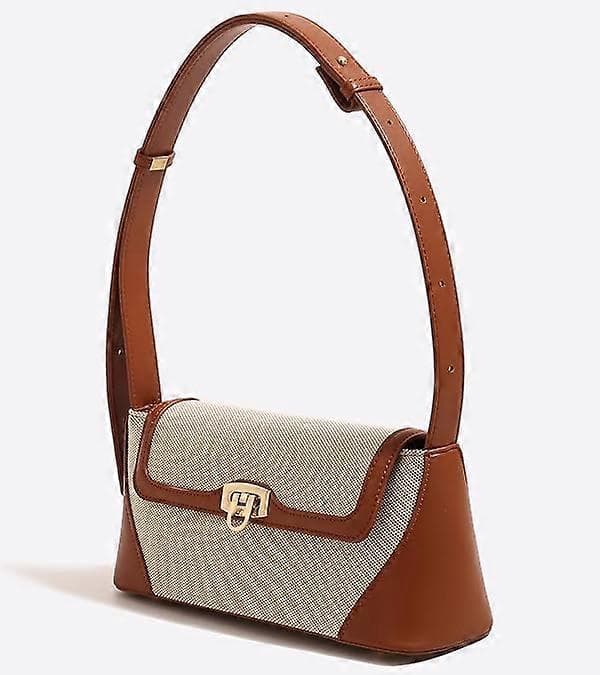 Liten handväska för damer PU Läder Canvas Mini Tote Bag med spänne