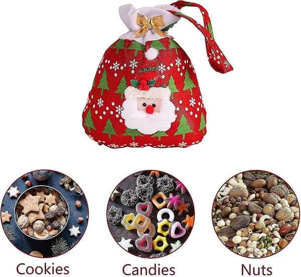Jul-presentpåsar med dragsko för julklappar, bärbara och hängbara julväskor (w)