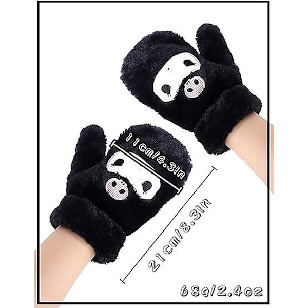 2 stk Anime Vanter Sjal Sæt Kuromi Fuzzy Sjal Fuld Finger Plys Fleece Vanter Handsker Vinter Sjal Sort [fw}