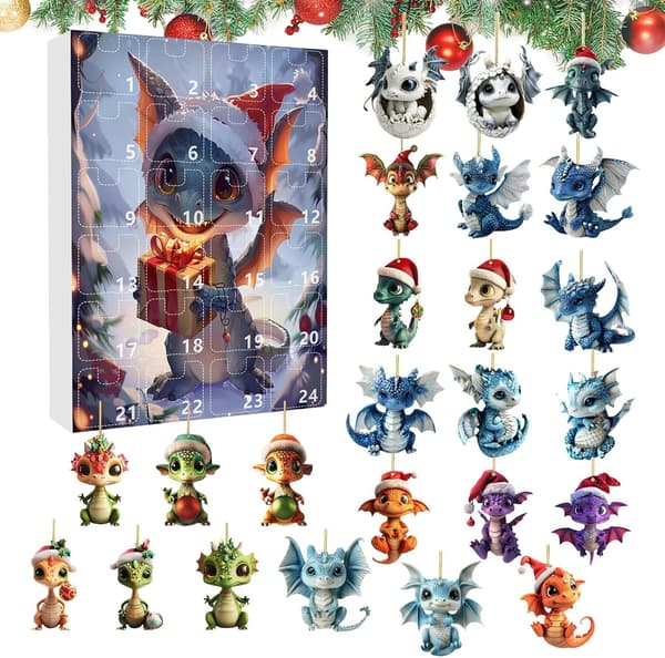 Julekalender med 2D akryl dragepynt (W)