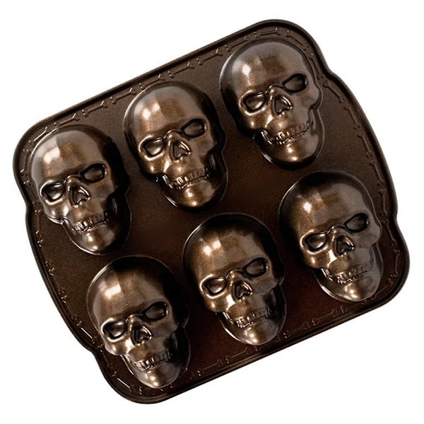 Ware Halloween Bakeware, Haunted Skull Cakelet Pan, Bronze