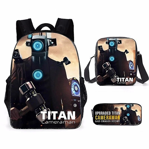 3pcs Set Skibidi Toalett Mochila Titan Cameraman Ryggsäckar Bookbag Studenter Skolväska Anime Barn Laptop Ryggsäck Axelväska {FW} Titan Cameraman-A