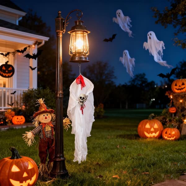 Halloweenpynt: indendørs spøgelse, spøgelsesbrud der holder hoved, uhyggeligt tilbehør (W)