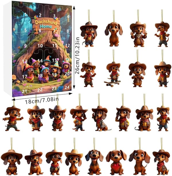 24-dages julekalender med gravhund og 2D akryl hundecharm (W)