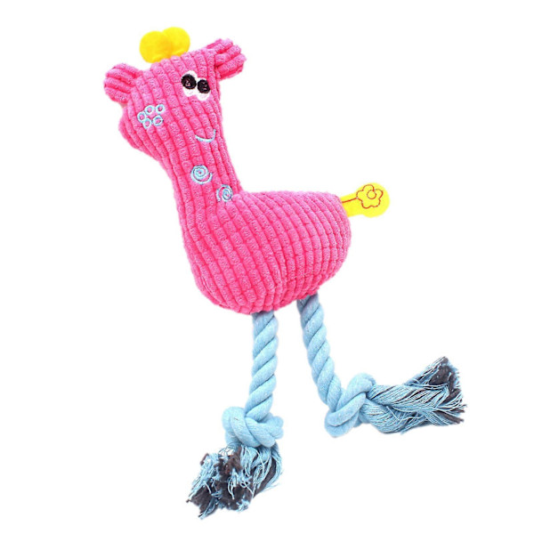 Plush Leksak Giraff för Hundar, Säker Flanellrep för Tandvård, Söt Rosa