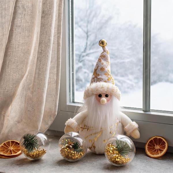 Plys julepynt med julemanden, rensdyr og lysende snemænd. (W)