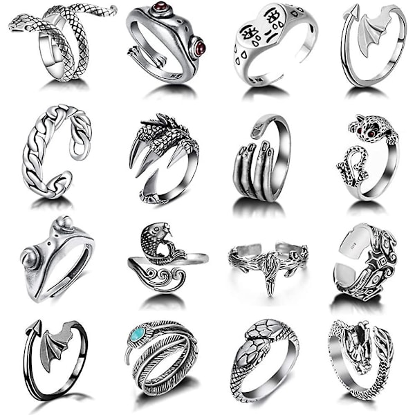 Öppna ringar set knogstackning ring orm ring boho fingerring för kvinnor män flickor {FW}