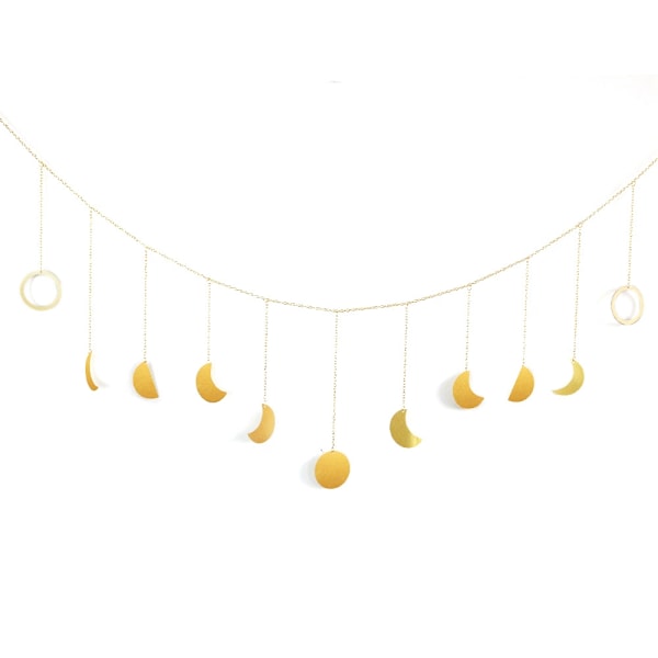 Månefaser Vægophæng Måne Guirlande Dekor Boho Hængende Ornament Måne Hængende Kunst Rumindretning Boho Månefase Guirlande (Guld) (W)