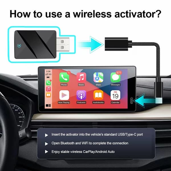 Langaton CarPlay-sovitin vuoden 2026 malleille – Päivitetty Bluetooth-sovitin muuntaa langallisen langattomaksi