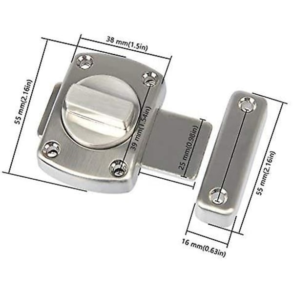 1 Pack Badrum Toalett Dörrlås Rotera Bult Grindlås Dörrlås, Med Borstad Yta & Zink Legering Material {FW}