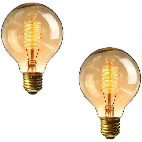 Edison G80 60W Skruvlampa - 2-pack Vintage Dimbar E27 Skruvlampor, Dekorativa Spiralfilamentlampor, Varm Vitt 2700K