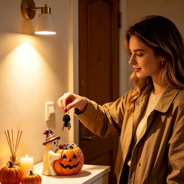Gotisk urtepotte – Sød dekorativ vase med Halloween-tema (spøgelse og græskar) (W)