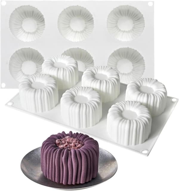 Silikonmousse kakeform, 6 hulrom, varmebestandig, puddingform (W)