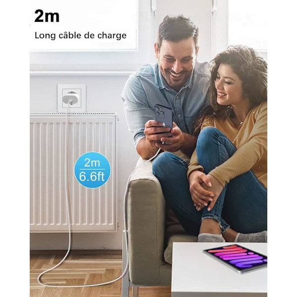 Snabb Laddare för iPhone 15 - 16 och iPad Pro/iPad Air, 30W USB C Strömadapter med 2M USB-C Kabel (W)