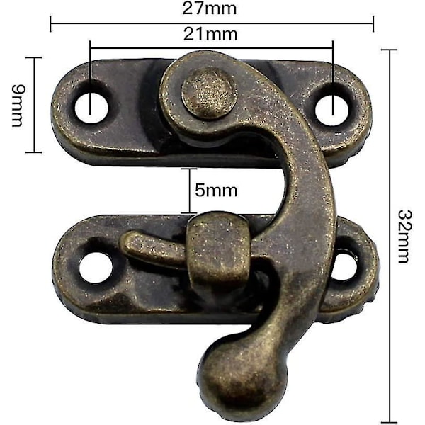 20 st metallhornslås spänne krok brons lämplig för retro trälådor - utrustad med monteringsskruvar [FW]