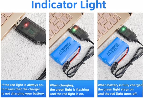 RC Universell USB-ladekabel for 2S 7.4V LiPo-batterier, passer til RC-biler, båter, droner, fly