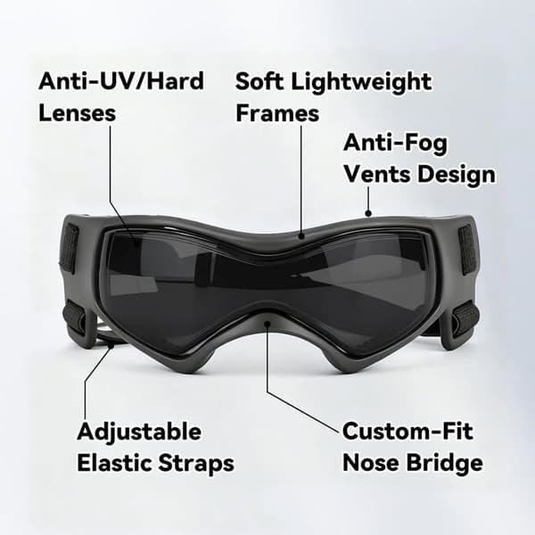 Skyddsglasögon för hundar, små till medelstora, svarta, antireflex, UV-skydd